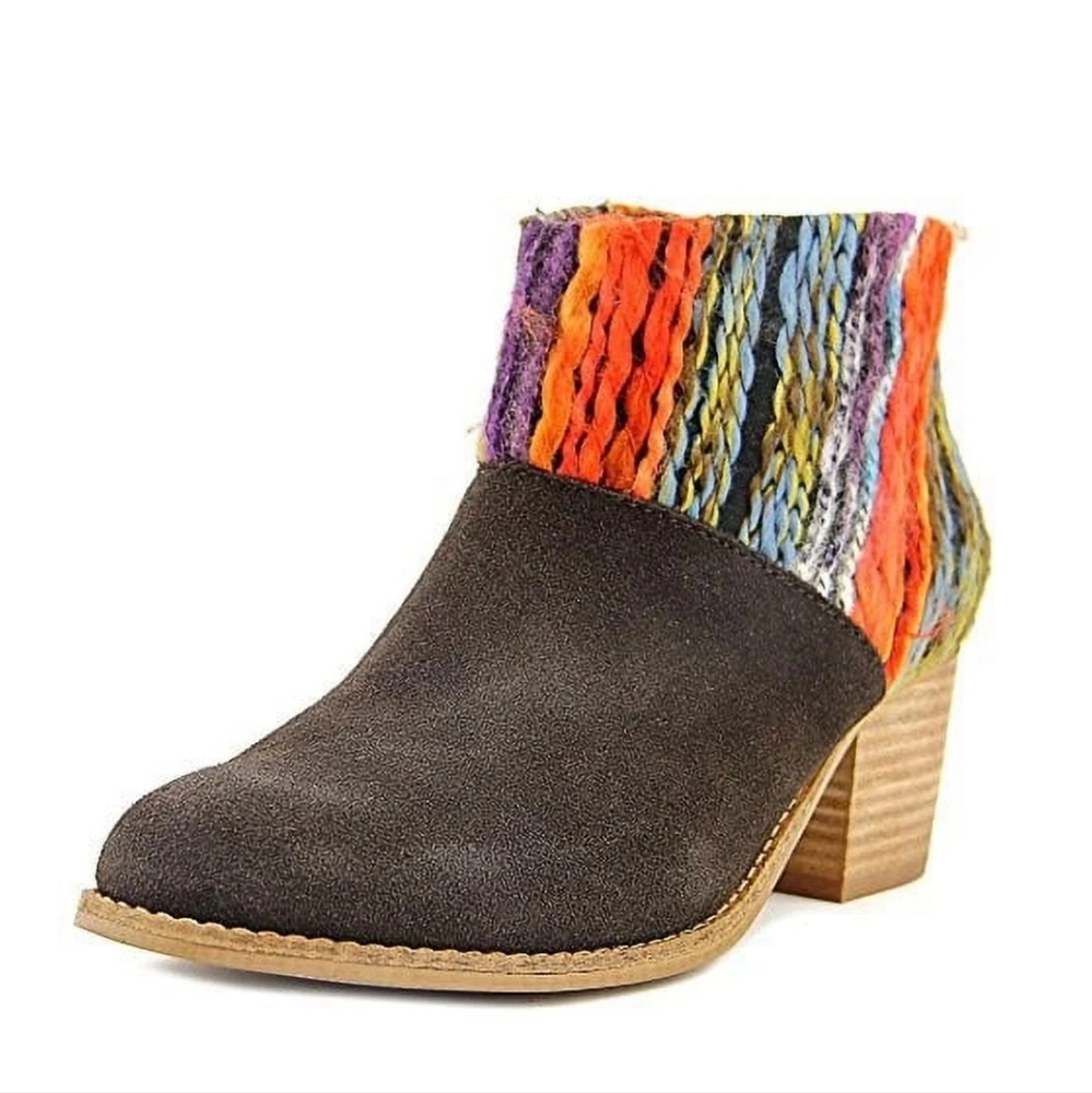 Womens Toms Leila Chocolate Suede Multi Colored Textile Ankle Boots Size 6